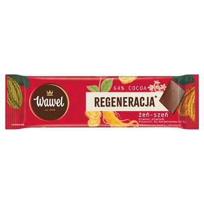 Wawel Miniczekolada Regeneracja gorzka 64% z żeń-szeniem i witaminami 20 g