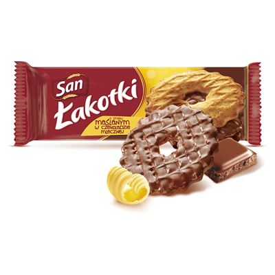 San Łakotki Herbatniki maślane w czekoladzie mlecznej 146g