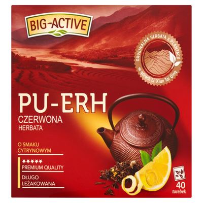 BIG-ACTIVE Pu-Erh Herbata czerwona o smaku cytrynowym 40 torebek 72g