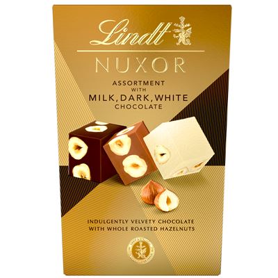 Lindt Nuxor Praliny z czekolady mlecznej oraz ciemnej Gianduja i praliny z białej czekolady 150 g