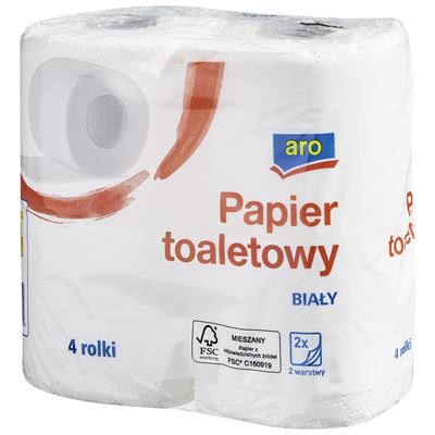 aro Papier toaletowy biały 2 warstwowy 4 rolki