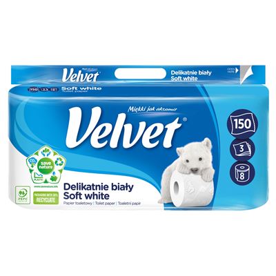 Velvet Papier toaletowy Delikatnie biały 3 warstwowy 8 rolek