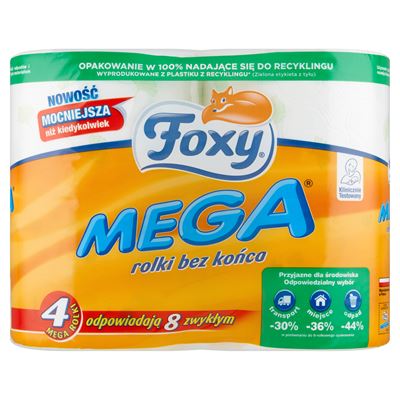 Foxy Mega Papier toaletowy rolki bez końca 3 warstwowy 4 rolki