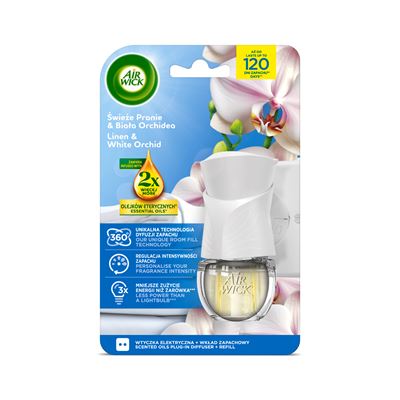 AIR WICK Essential Oils Elektryczny odświeżacz powietrza komplet Świeże Pranie & Orchidea 19 ml