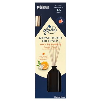 glade AROMATHERAPY Reed Diffuser Pure Happiness odświeżacz powietrza pachnące patyczki pomarańcza + kwiat neroli 80 ml