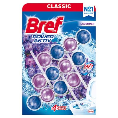 Bref WC Power Aktiv Zawieszka myjąco-zapachowa do muszli WC lawendowe pole 50 g 3 sztuki