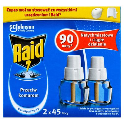 Raid Płyn owadobójczy przeciw komarom zapas bezzapachowy 2 x 27 ml 90 nocy
