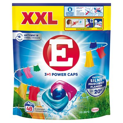 E 3+1 Power Caps Kapsułki do prania kolorowych i ciemnych tkanin 48 sztuk