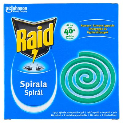 Raid Przeciw komarom Spirala 10 sztuk i metalowa podstawka