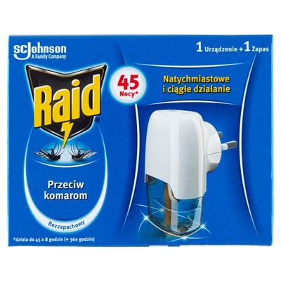 Raid Elektrofumigator z płynem owadobójczym przeciw komarom bezzapachowy 27 ml 45 nocy