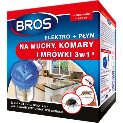 Bros Elektro + płyn na muchy komary i mrówki 3 w 1 30 ml