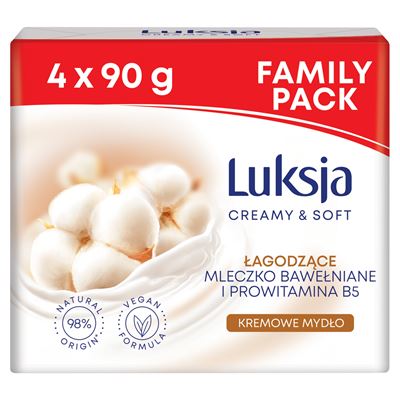 Luksja Creamy & Soft Family pack Mydło bawełniane 360 g (4 x 90 g)