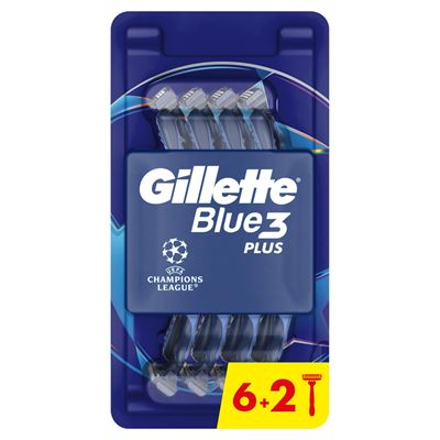 Gillette Blue3 Football Jednorazowa maszynka do golenia dla mężczyzn, 6+2 sztuki