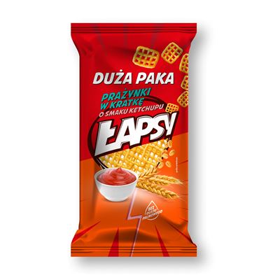 ŁAPSY Prażynki w kratkę o smaku ketchupu 110 g