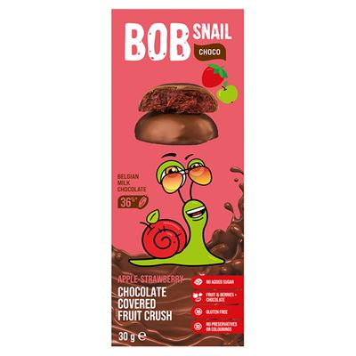 BOB SNAIL Przekąski jabłkowo-truskawkowe w czekoladzie 30g