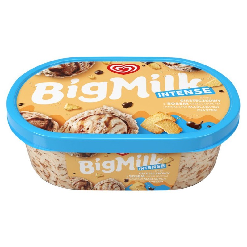 Lody o smaku ciasteczkowym z sosem czekoladowym i kawałkami maślanych ciastek   Big Milk 900 ml