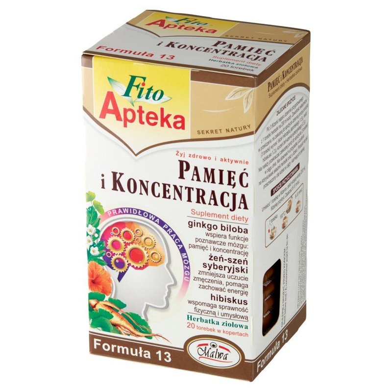 Pamięć i Koncentracja herbatka ziołowa z ginkgo biloba Fito Apteka 20 torebek