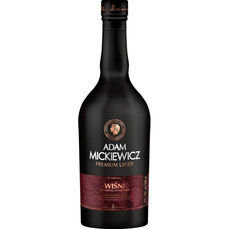 Likier o smaku wiśni w ciemnej czekoladzie alk.15% obj. Adam Mickiewicz 500 ml
