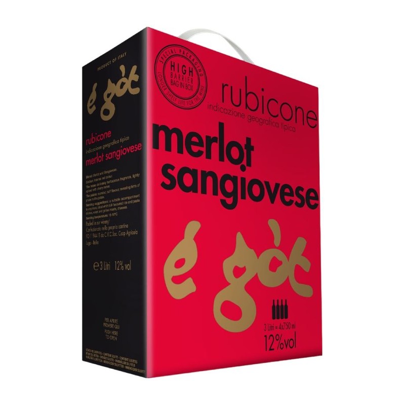 Wino Merlot Sangiovese Rubicone czerwone półwytrwane alk.12% obj. EGot 4 x 750 ml