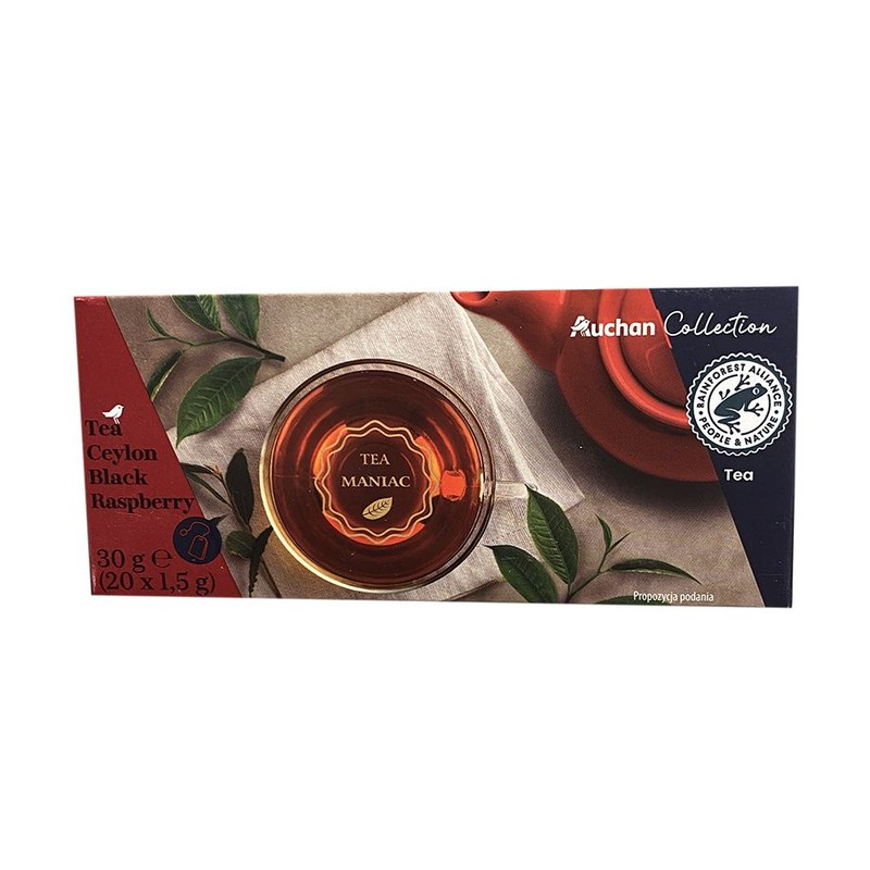 Cejlońska czarna herbata ekspresowa z aromatem malinowym Auchan 20 torebek