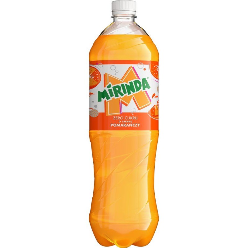 Napój gazowany o smaku pomarańczowym bez cukru. Zawiera substancje słodzące.  Mirinda 1,5 l