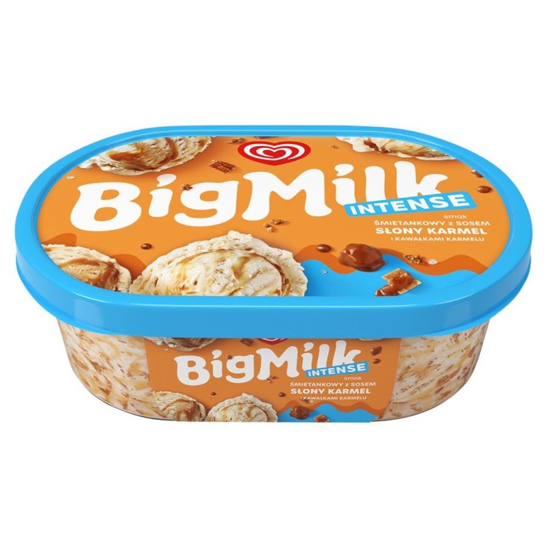 Lody o smaku śmietankowym z sosem o słony karmel i kawałkami karmelu  Big Milk 900 ml
