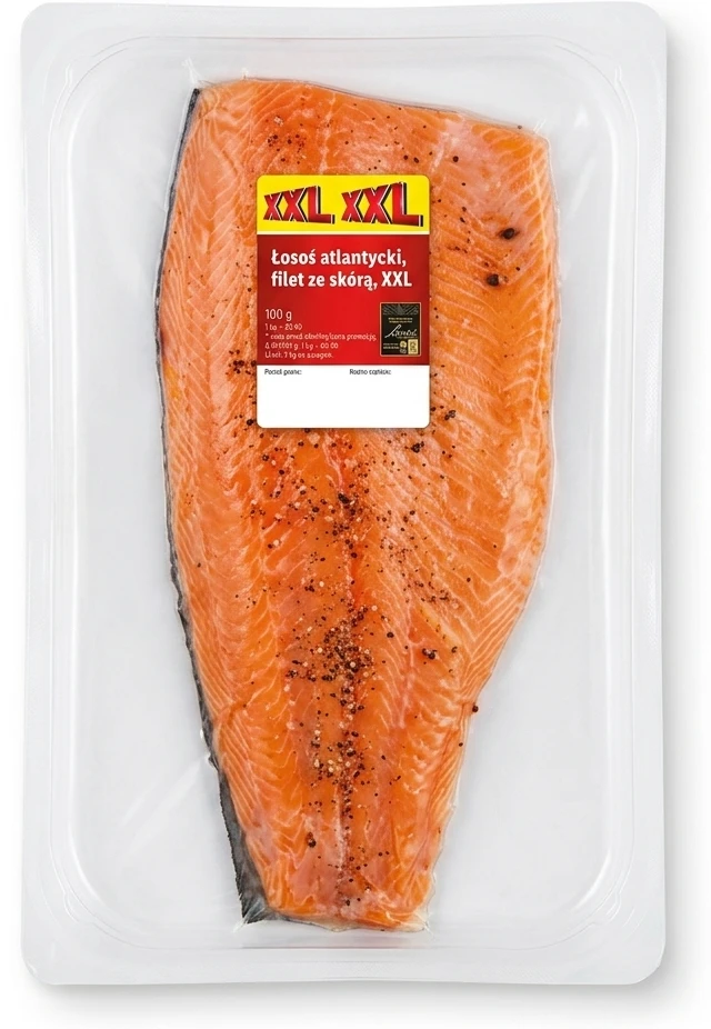 Łosoś atlantycki, filet ze skórą, XXL