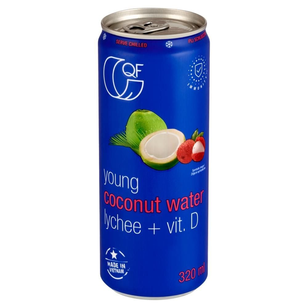 QF Woda kokosowa z sokiem z liczi i witaminą D 320 ml