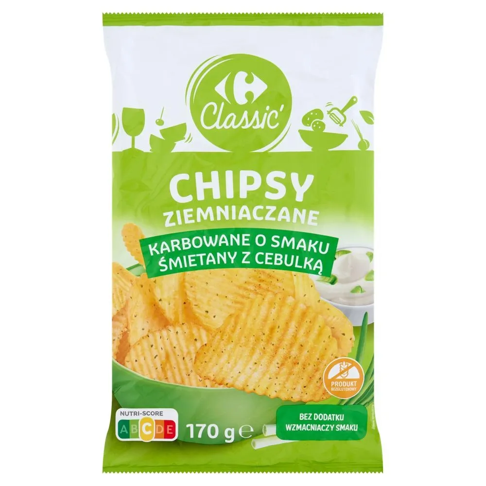 Carrefour Classic Chipsy ziemniaczane karbowane o smaku śmietany z cebulką 170 g