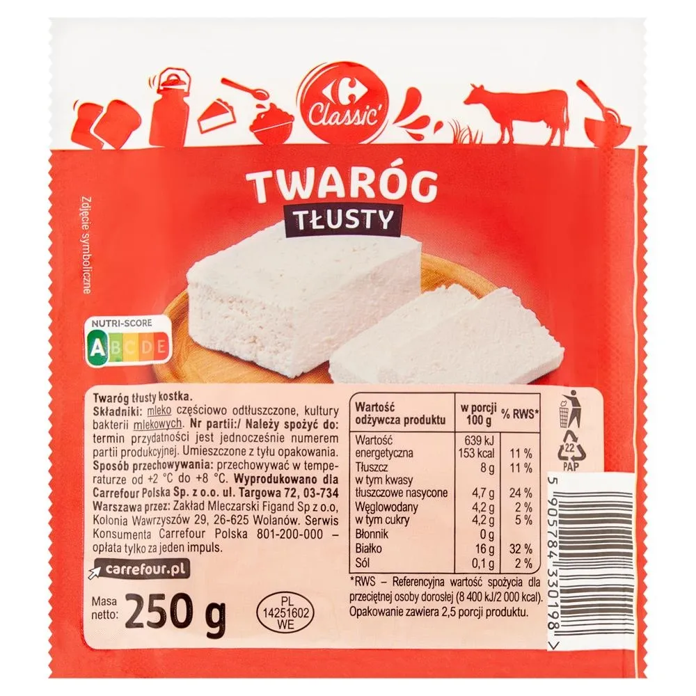 Carrefour Classic Twaróg tłusty 250 g