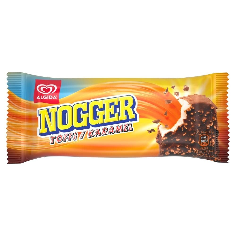 Nogger Lody o smaku waniliowym z nadzieniem karmelowym w polewie o smaku czekoladowym 90 ml