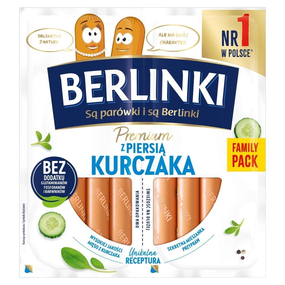 Berlinki Premium Parówki z piersią kurczaka 360 g (2 x 180 g)
