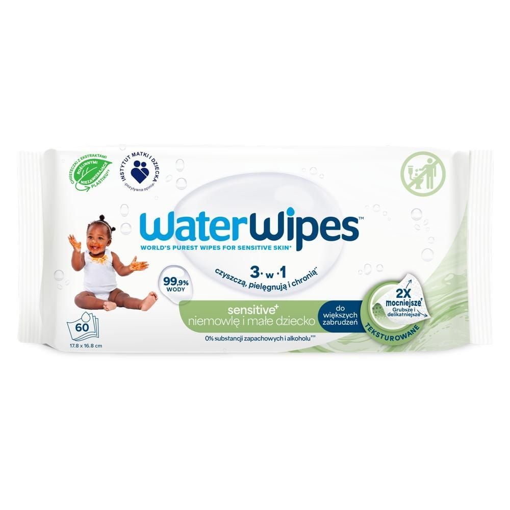 WaterWipes Sensitive+ Chusteczki nawilżone niemowlę i małe dziecko 17,8 x 16,8 cm 60 sztuk