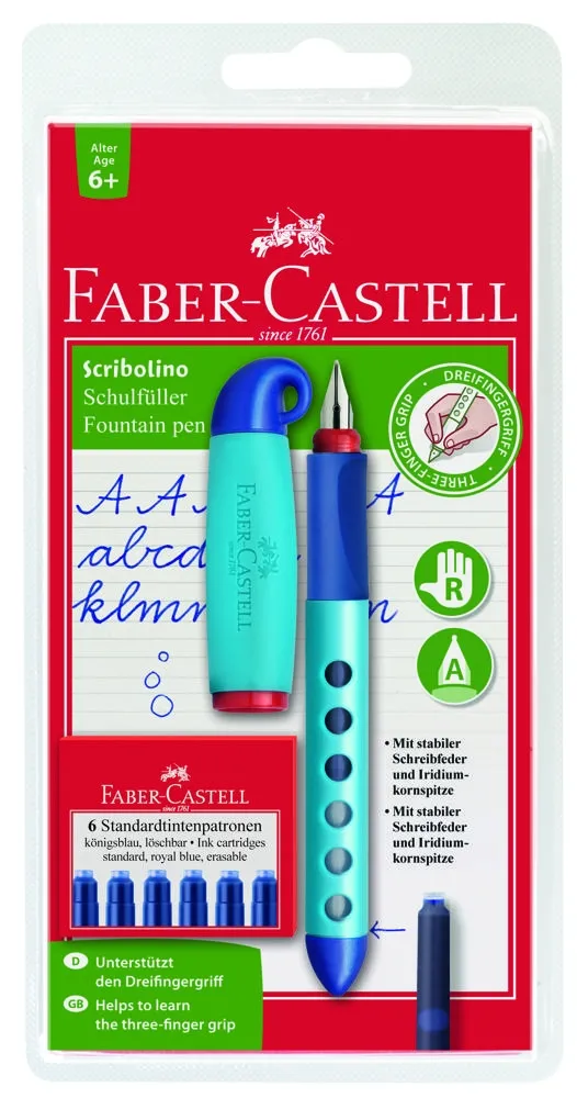 Pióro wieczne scribolino dla praworęcznych + 6 naboi blister faber castell mix kolorów
