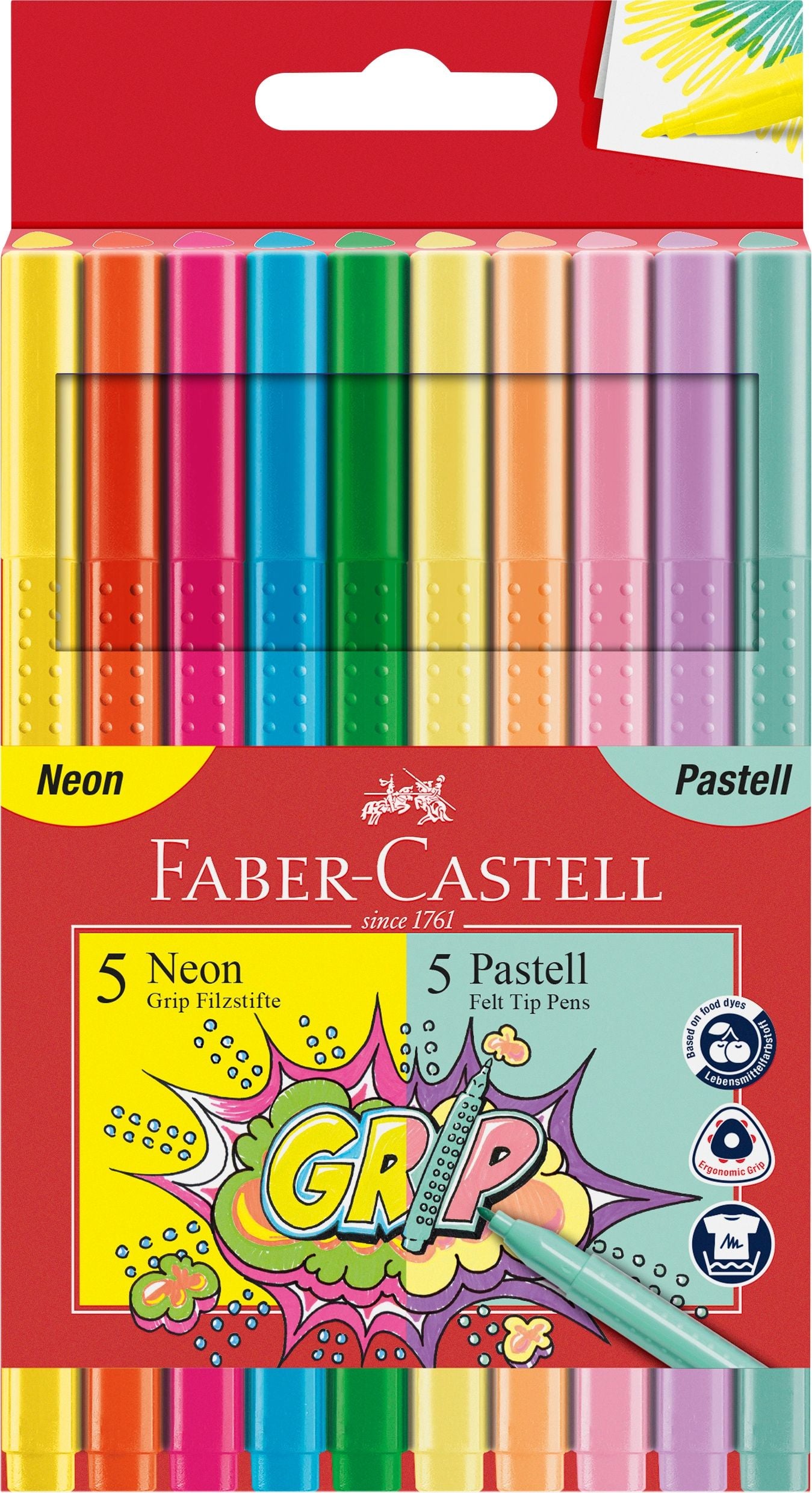 Flamastry Grip Faber-Castell 5 Neon + 5 Pastel