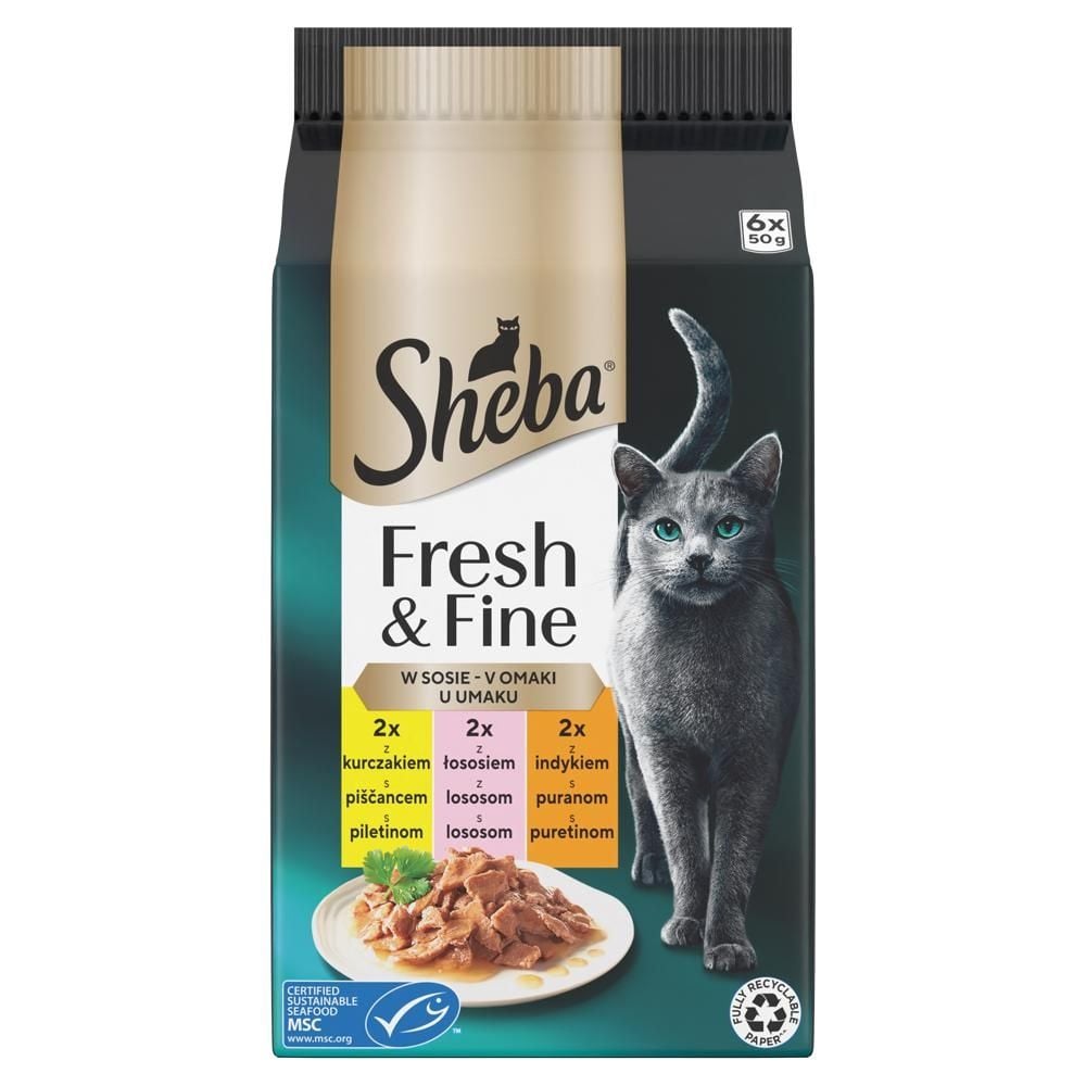 Sheba Fresh & Fine Mokra Karma dla dorosłych kotów w sosie 300 g (6 x 50 g)