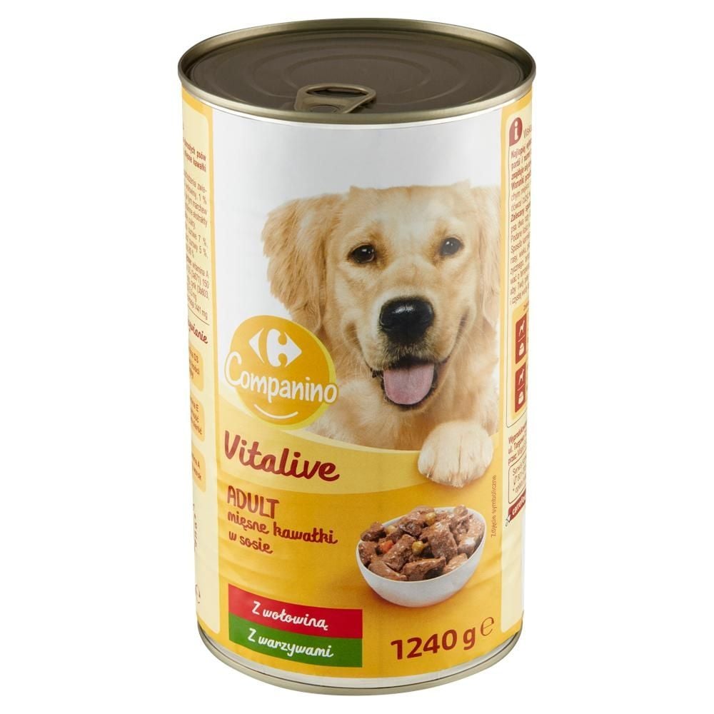 Carrefour Companino Vitalive Karma dla psów mięsne kawałki w sosie z wołowiną z warzywami 1240 g