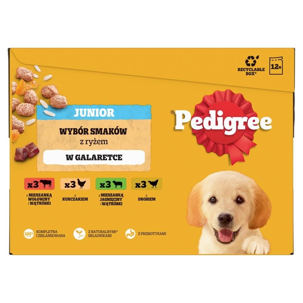 Pedigree Junior Mokra karma dla szczeniąt wybór smaków z ryżem w galaretce 1,2 kg (12 x 100 g)