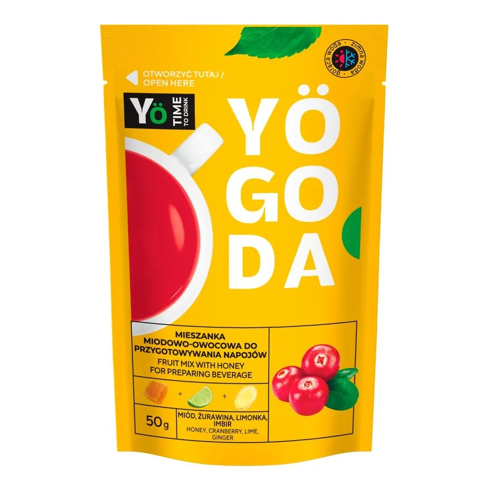 Yögoda Mieszanka miodowo-owocowa do przygotowywania napojów miód żurawina limonka imbir 50 g