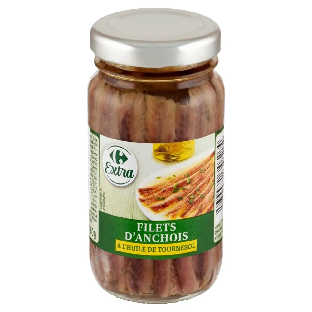 Carrefour Extra Filety anchois z sardeli bez skóry solone w oleju słonecznikowym 100 g