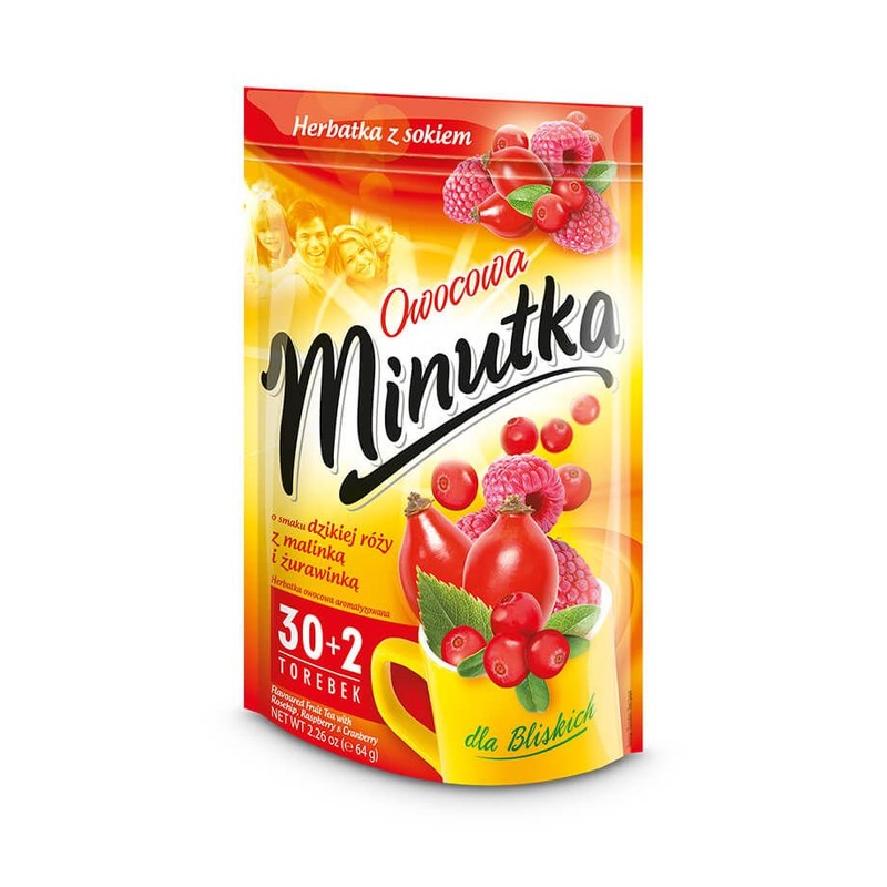 Herbata owocowa o smaku dzikiej róży z malinką i żurawinką Minutka 32 torebki