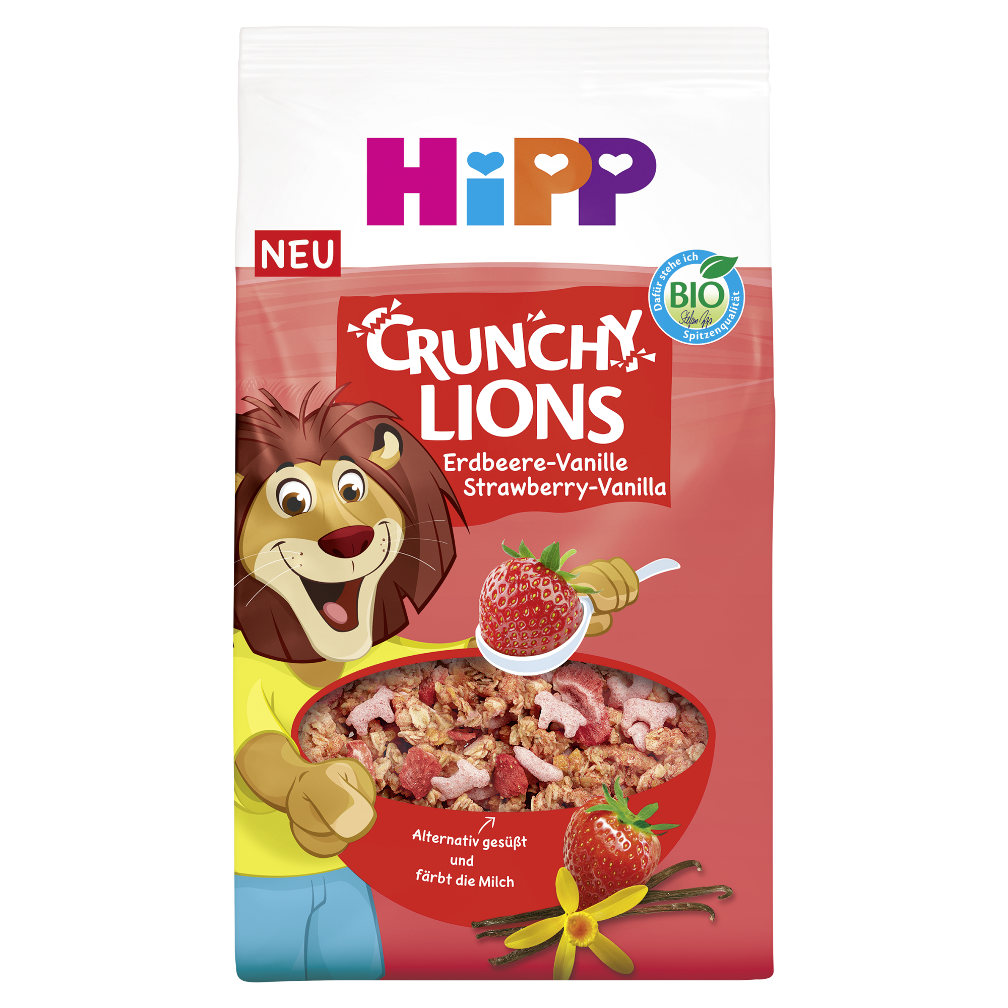 Hipp Bio Crunchy Musli Chrupiące Lwy, Truskawka-Wanilia, 300 G