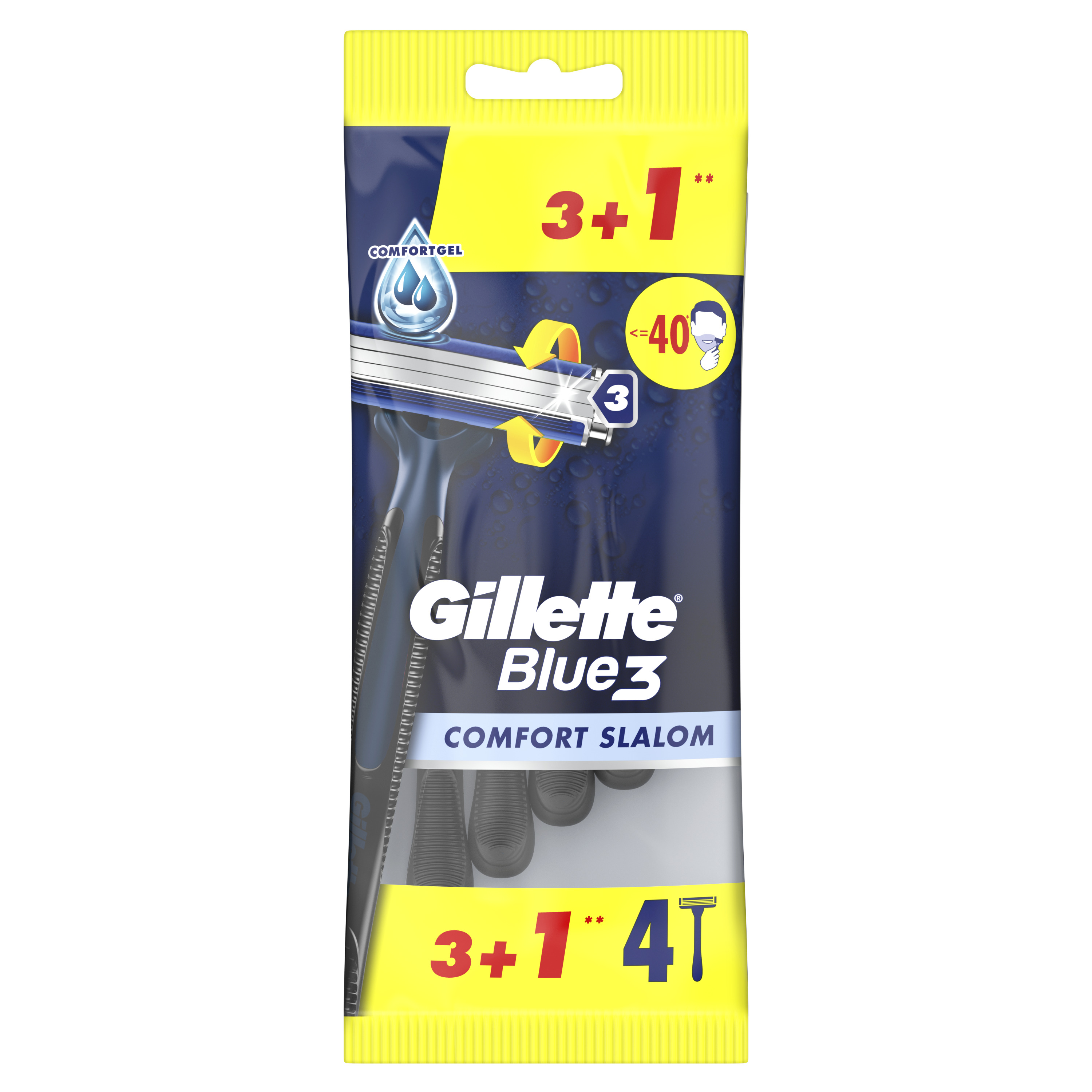 Gillette Blue3 Comfort Slalom Jednorazowe Maszynki Do Golenia Dla Mężczyzn, 3+1 Sztuk