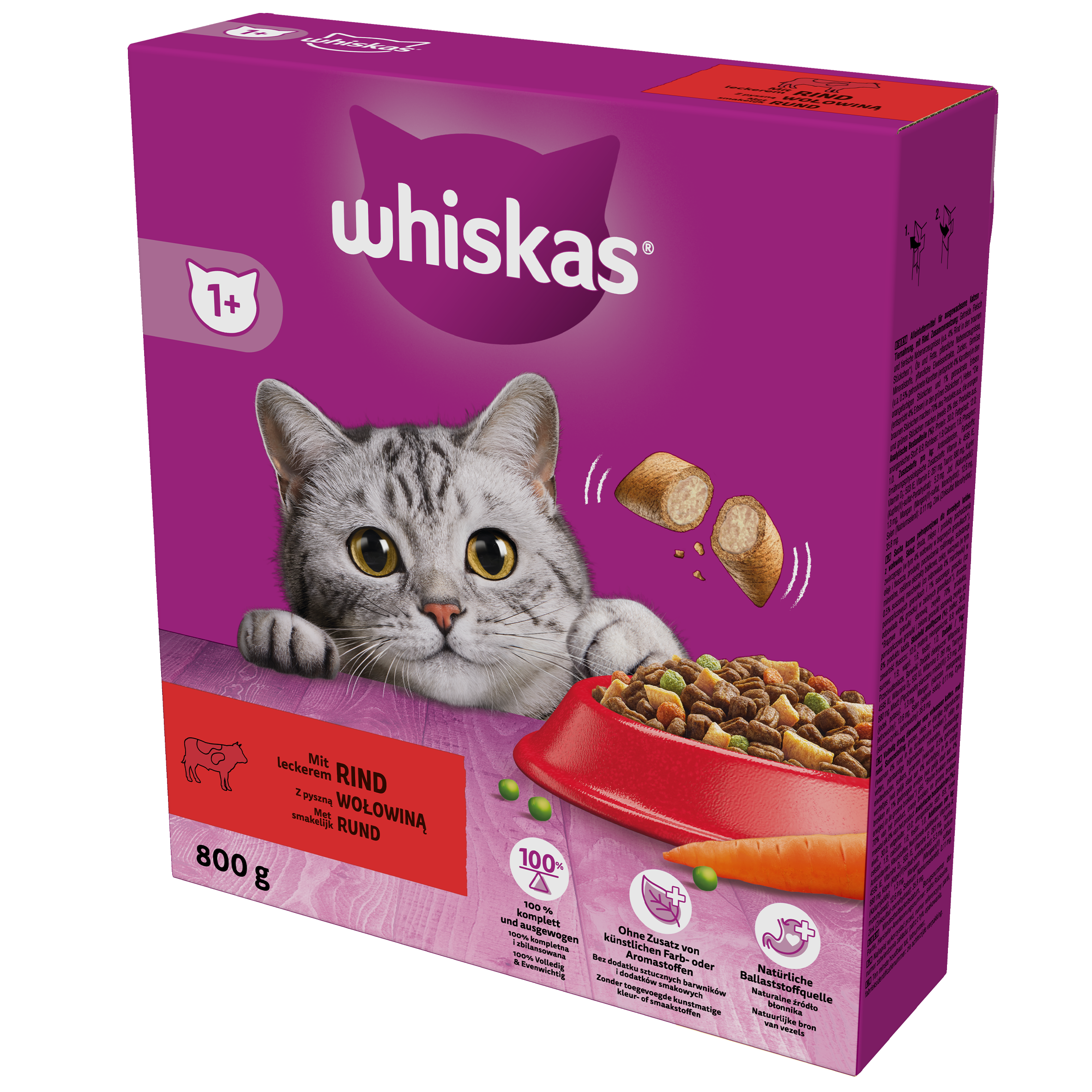 Whiskas 1+ Sucha Karma Z Wołowiną 800 G