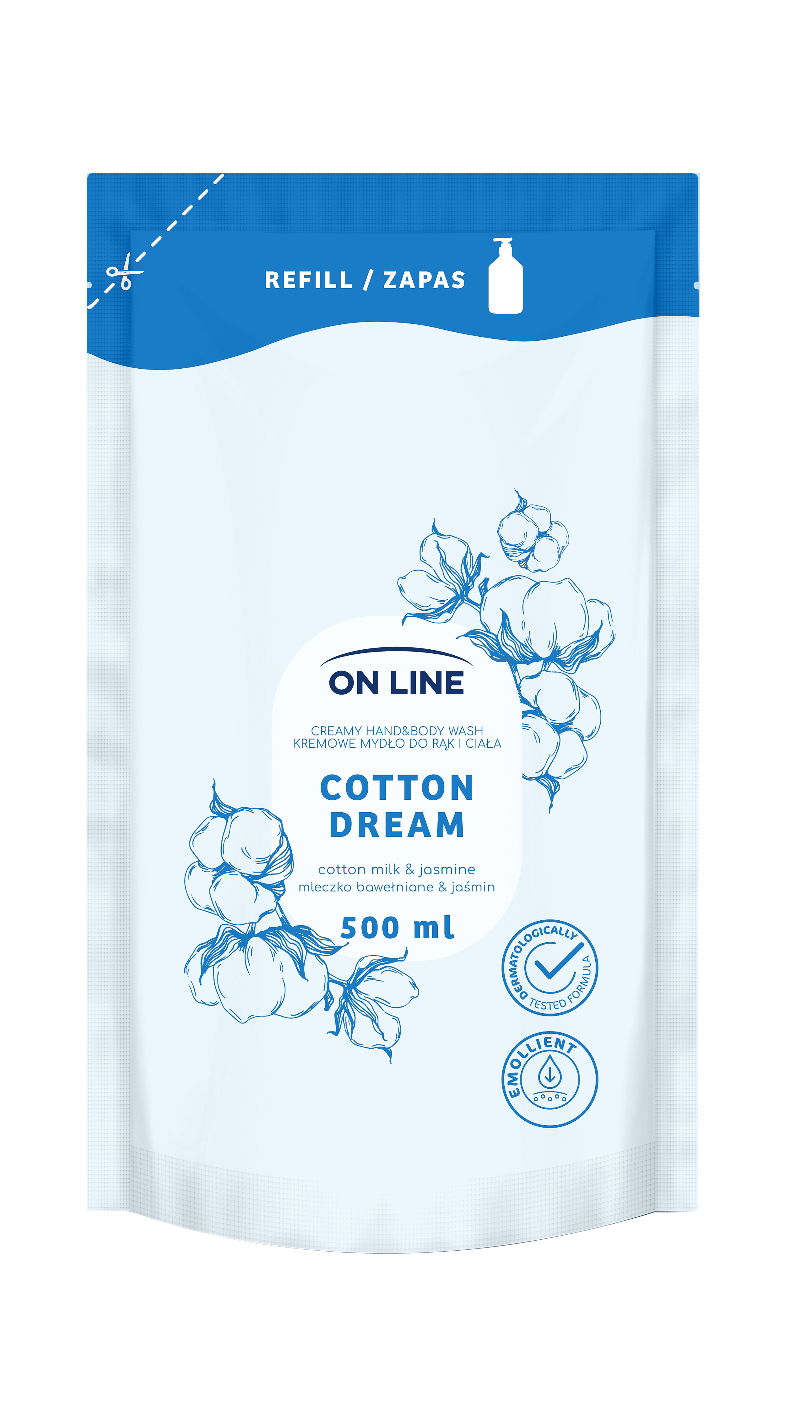 On Line Refill Kremowe Mydlo 2W1 Cotton Dream 500Ml