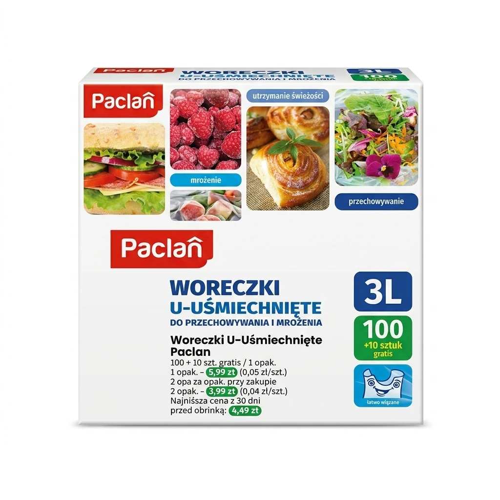 Woreczki U-Uśmiechnięte Paclan 3l 100+10szt.gratis