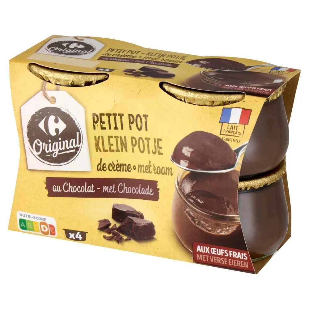 Carrefour Original Petit Pot Deser mleczny ze śmietanką jajami i czekoladą 400 g (4 x 100 g)