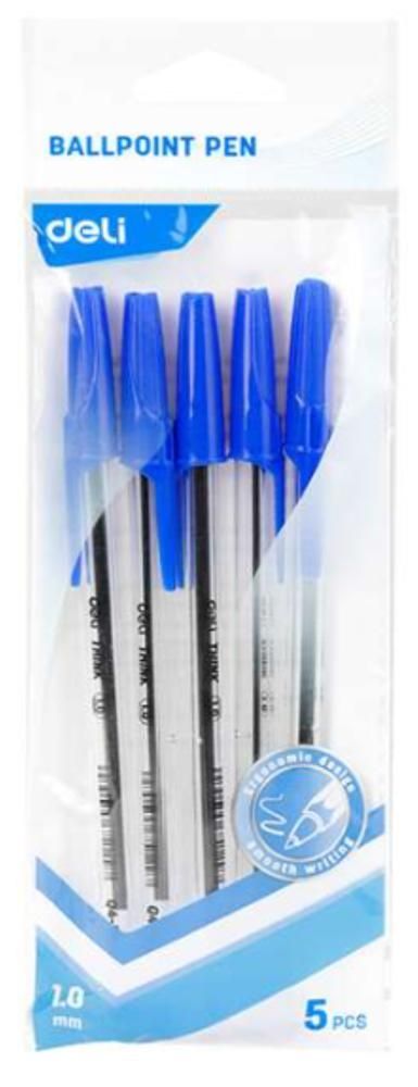 Deli długopis olejowy 1.0mm niebieski 5szt