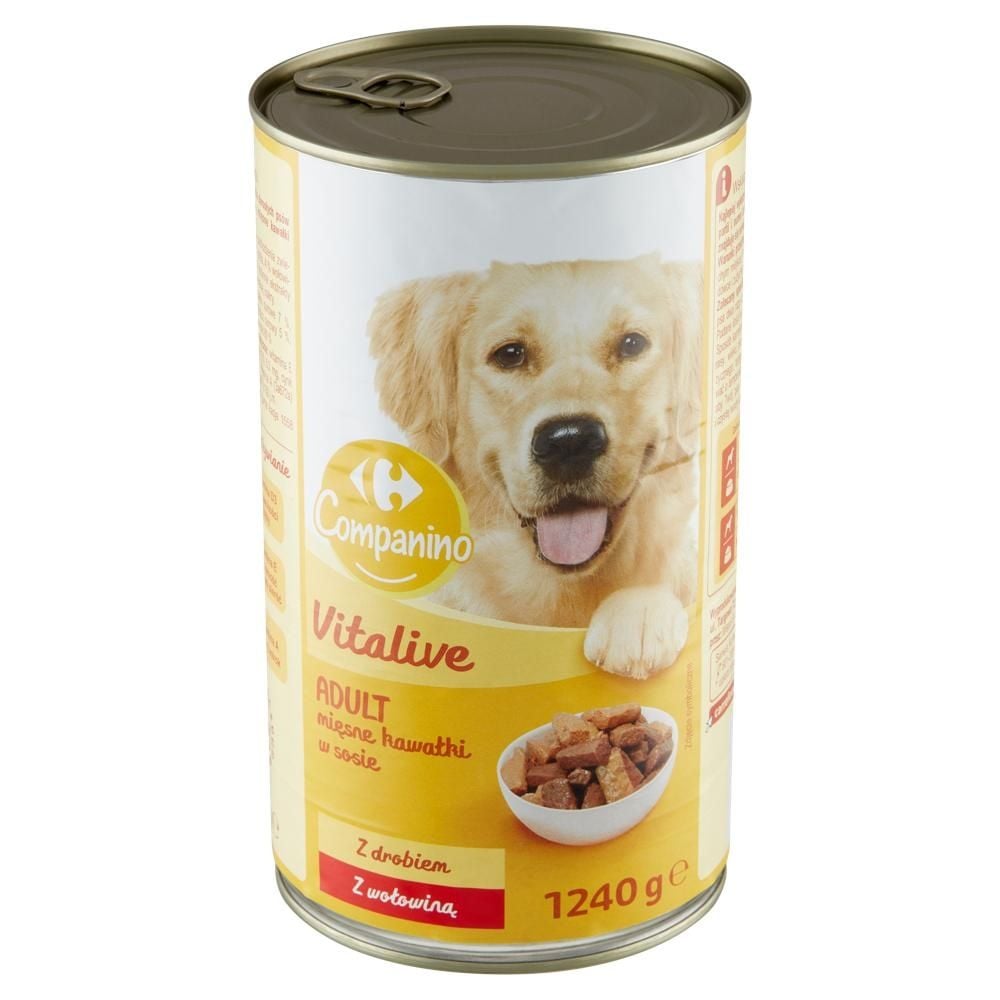 Carrefour Companino Vitalive Karma dla psów mięsne kawałki w sosie z drobiem z wołowiną 1240 g