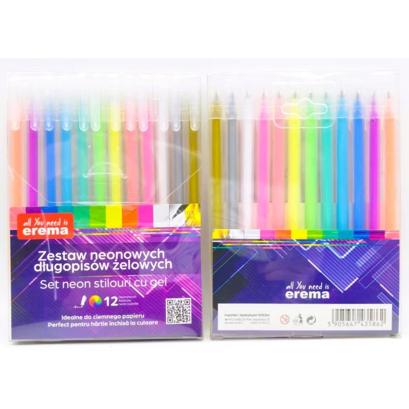 Długopis żelowy Neon 0,5mm 12 kolorów Erema Zestaw